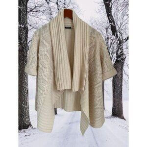 Sutton Studio Cashmere Cable Knit Open Front Cardigan Sweater Ribbed Collar